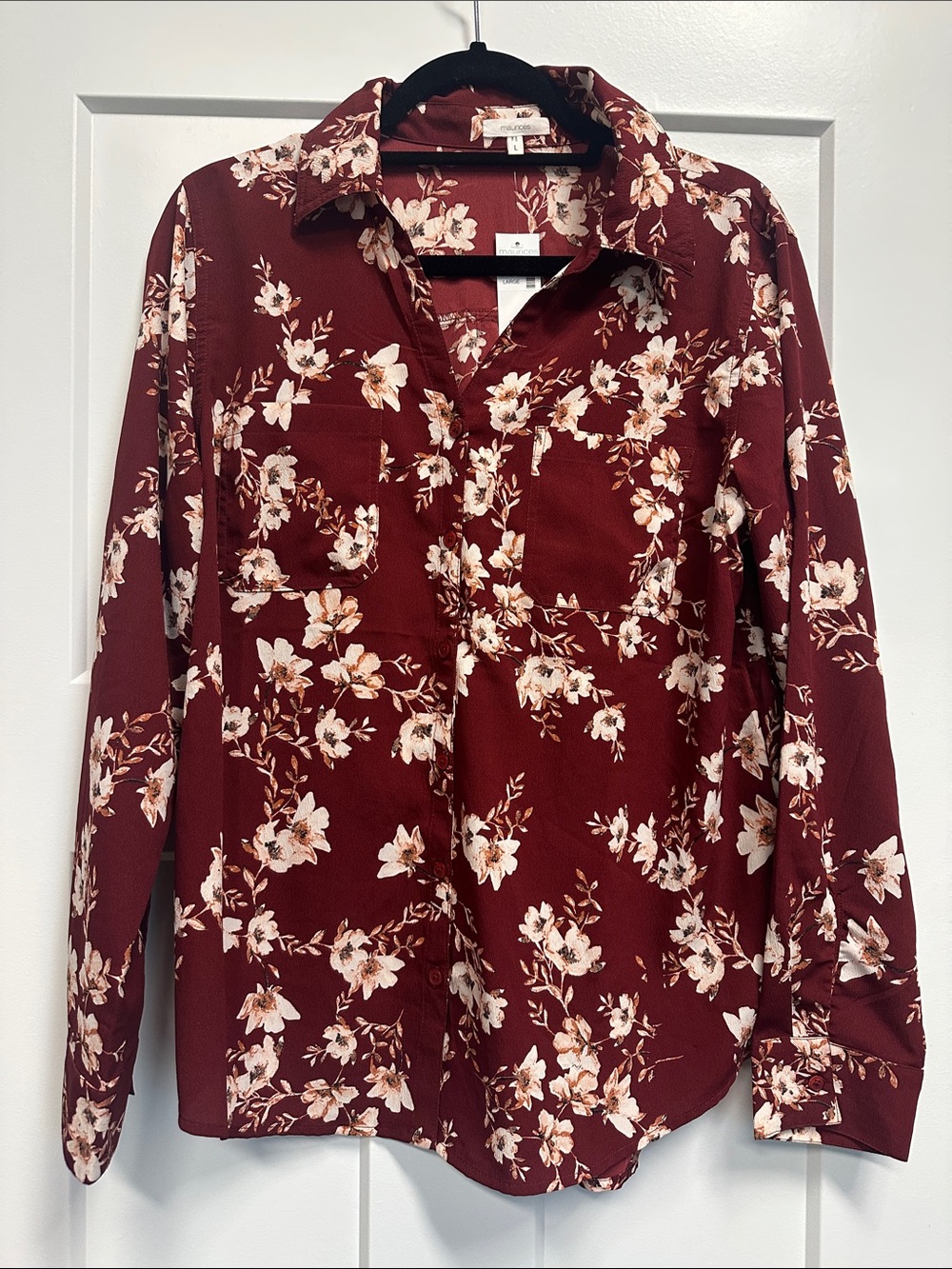 Maurices Floral Button-Up Blouse - Burgundy Floral